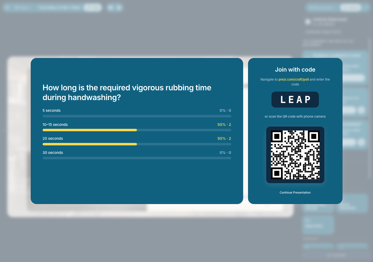 A live poll result and join screen in Prezi