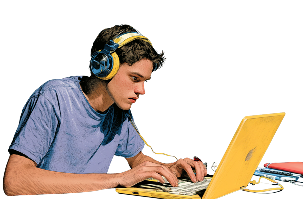 A learner revisiting a presentation on their laptop