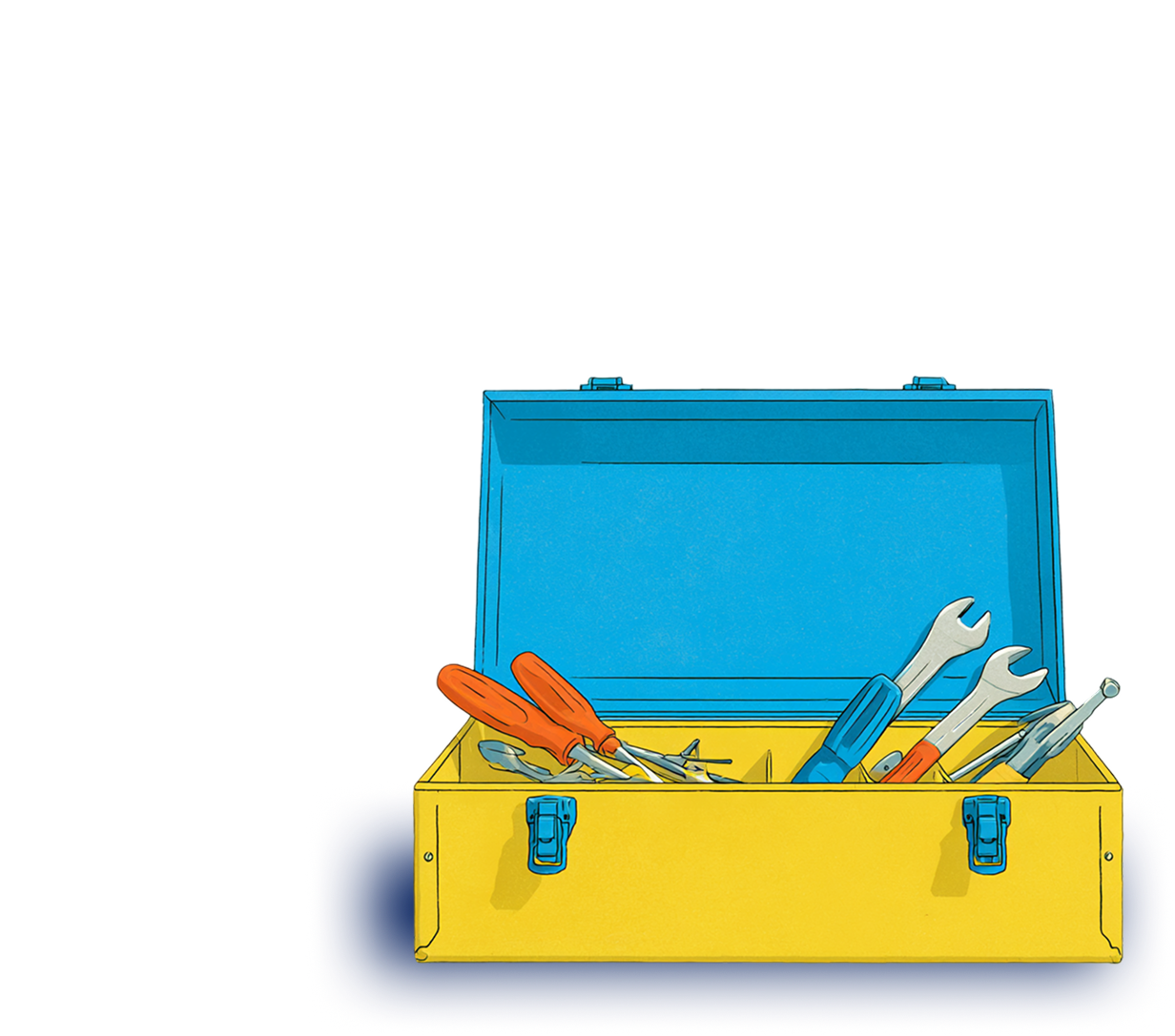 A toolbox overflowing with tools, representing many presentation tools consolidated into one
